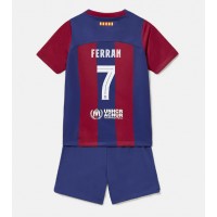 Camiseta Barcelona Ferran Torres #7 Primera Equipación para niños 2023-24 manga corta (+ pantalones cortos)